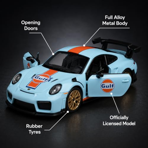 Image of Wizplex CCA Porsche 911 GT2 RS Gulf 1:64 Officially Licensed Premium Die Cast Metal Car in Acrylic Display Case - Openable Doors, Collectible Sports Coupe Showpiece for Collectors & Kids 3+