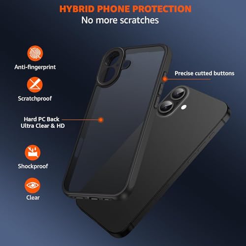 Image of Amozo for iPhone 16 Plus Back Case Cover | Defence Series Matte Camera & Drop Protection Back Cover Case for iPhone 16 Plus (Polycarbonate|Black)