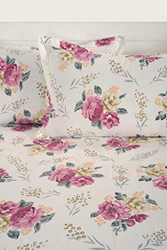 Image of Swayam Mercerized Pure Cotton King Bedsheet with 2 Pillow Covers | 250 TC Soft Breathable Bed Sheet | Floral Printed | Size 108 x 108 inch | Comfortable & Durable for Bedroom - Pink & Beige