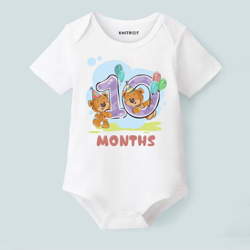 Image of Knitroot Monthly Birthday Teddy Special, Newborn Baby Half Sleeve Unisex Romper, Onesies, Sleepsuit, Body Suit, Envelope Neck, 1 to 12 Months Print, 0-12 Months, Infant Cloth for Boys & Girls