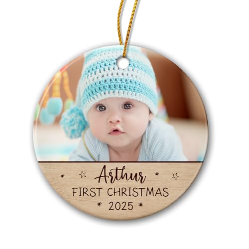 Baby's First Christmas Ornament, Personalized Photo Baby Christmas Ceramic Ornament 2025, Baby's 1st Christmas Tree Decor, Custom Baby Photo Frame Ornament Keepsake Gifts for Newborn New Baby