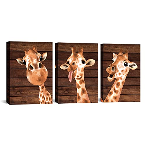 Apicoture Cute Lovely Giraffe Wall Decor - Funny Animals Giraffe Canvas Wall Art For Kids Children Nursery Wall Décor Framed16X12X3Panels #TOP2