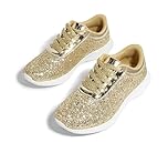 LUCKY STEP Women's Glitter Shoes Sparkly Lightweight Metallic Sequins Tennis Sneakers (Gold, 6US-36EU-3UK)