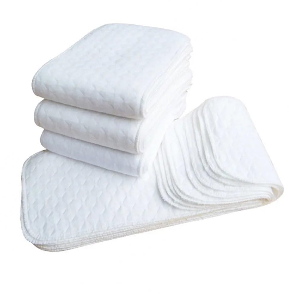 Uzztfa White 20 Pcs Cotton Diaper Inserts Reusable Newborn 3 Layer Absorbent Breathable Cloth Diaper Inserts Overnight Microfiber Nappy Liners Insert