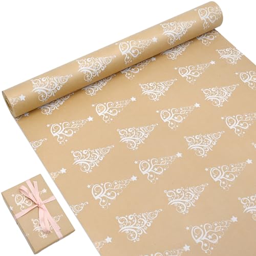15 m Rollenpaket, Weihnachts-Geschenkpapier, Kraftpapier, bedruckt mit Baum...