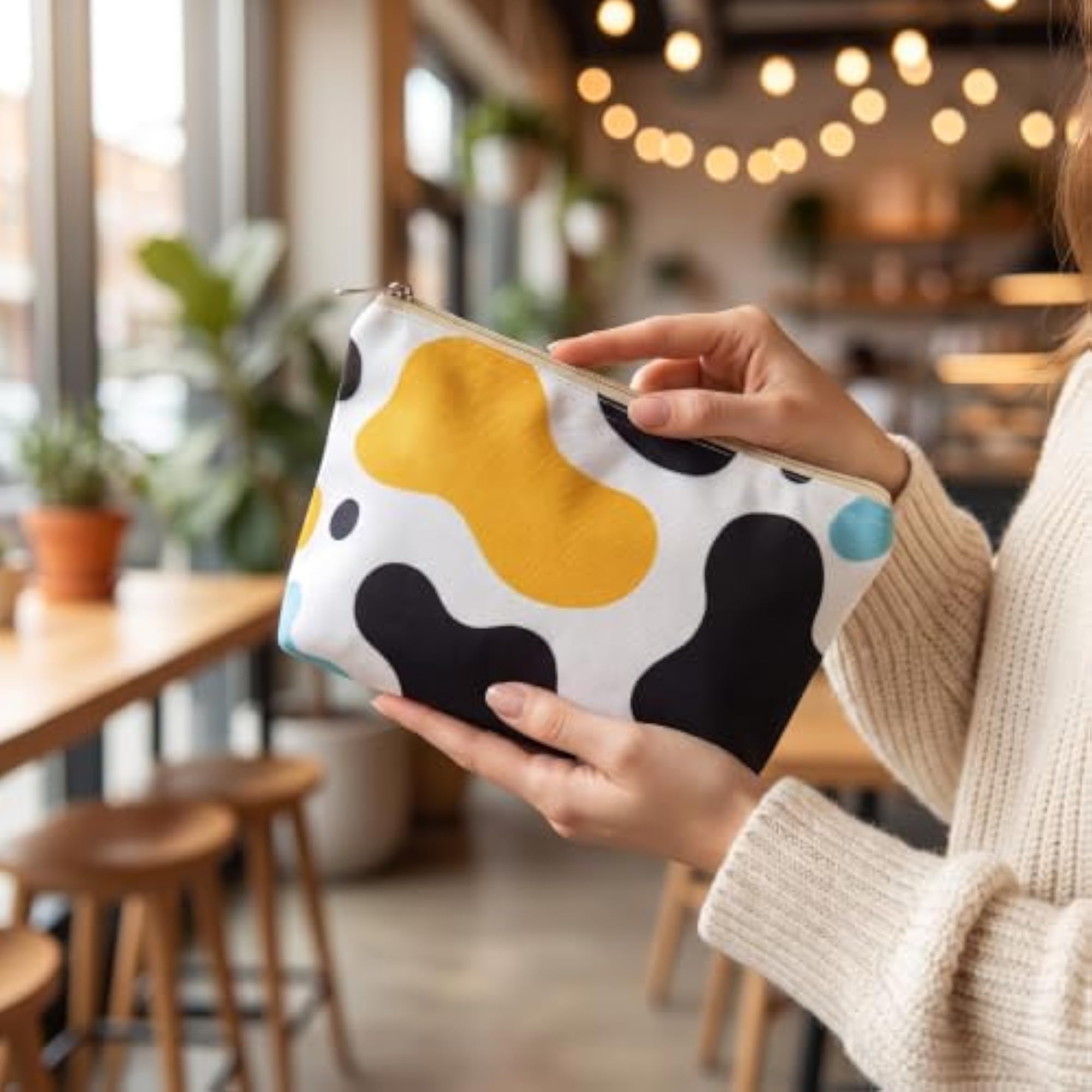 White Multicolour Abstract Canvas Multipurpose Pouch