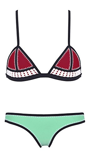 Ebuddy   Bikini de neopreno con ganchillo cosido a mano, 6 Red+Green, UK10 12 (Size L)