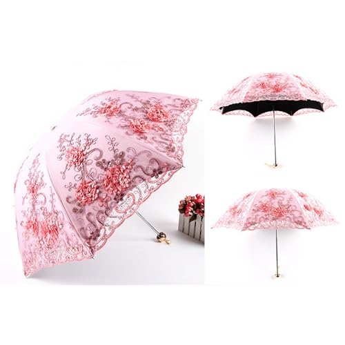 Parapluie coupe-vent vintage pliable aux finitions de dentelle