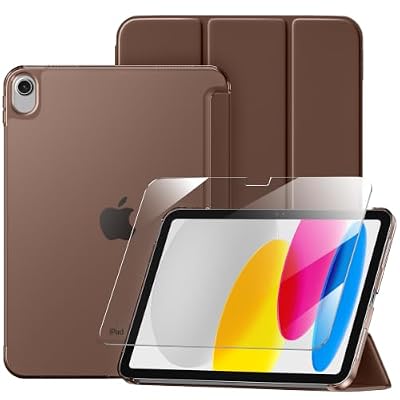 Mastten for iPad (A16) 11th Generation Case 11 Inch 2025 with Screen Protector, iPad 10th Generation Case 10.9 Inch 2022 Cute Slim Hard Translucent Back Full Protective Trifold Stand Cover, Dark Brown