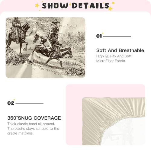 Image of Baby Crib Sheet American Wild West Desert Crib Mattress for Boys and Girls Cowboys Playard Sheet Soft Breathable Fitted Baby Mattress Cover 52x28in