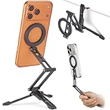 Ultra-Compact Magnetic Tripod Stand: Aluminum Phone Mount for iPhone 17/16/15/14/13/12 Pro Max, Adjustable Cellphone Holder with 1/4” Screw & Travel Hook (Grey)