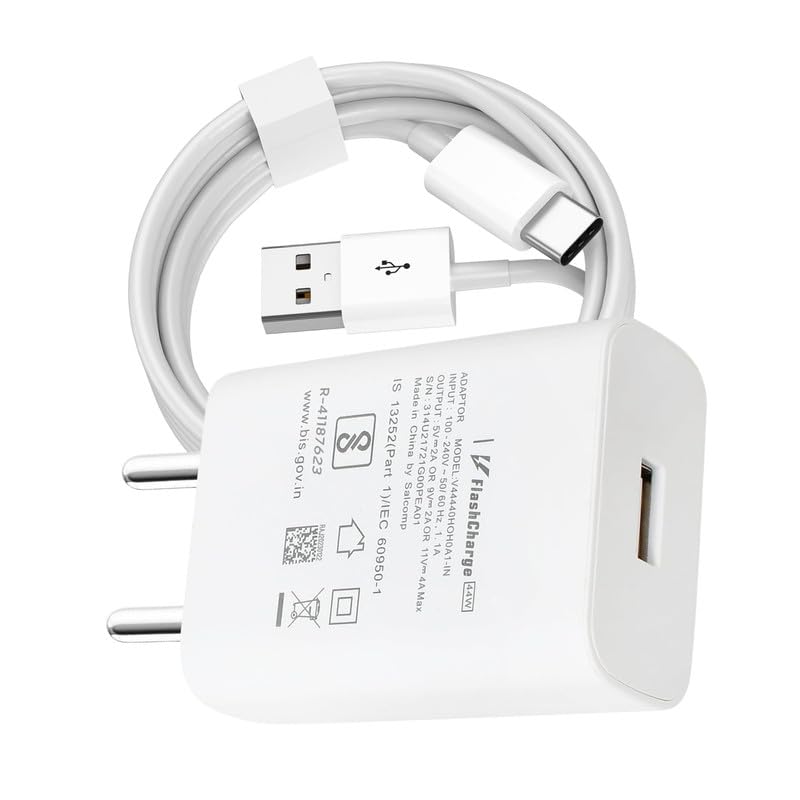 Image of 44W Flash Charger Compatible for vivo t5x, X100 Pro, Ultra,X200,X27 Pro,X50 Pro, Plus,S19,S6,S7,T1,T2,T2x,T3, Lite, Pro, Ultra superfast Charge -JJ White