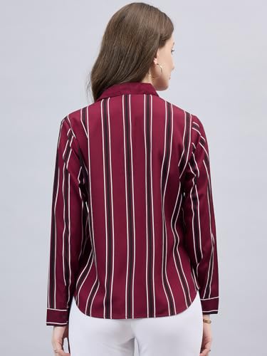 Image of Style Quotient Women Beige White Stripe Printed Formal Shirt