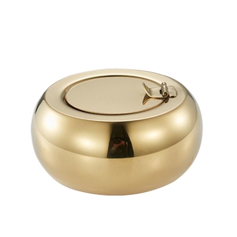 Smoking Accessories Stainless Steel Windproof Ashtrays with Lid,Outdoor Ash Holder Tabletop Ashtray for Car Desk Home office(Brass,Small)