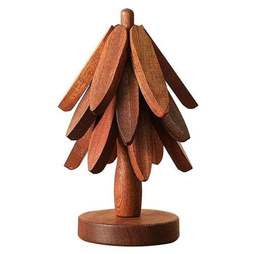 Wooden Trivet for Hot Dishes, Black Walnut Tree Shape Trivet Set Coaster, Trivets for Hot Pots and Pans, Trivets for Hot Dishes - 3 Wooden Trivet + 1 Stand (Walnut Wood)