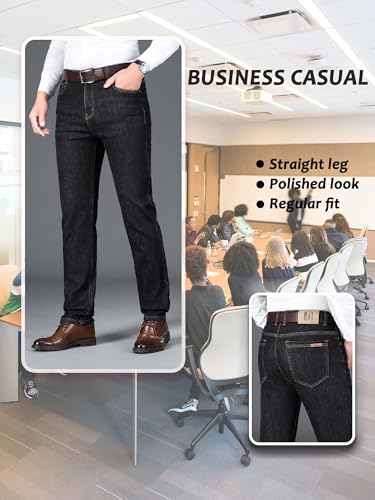 Fleece Lined Jeans for Men Stretch Winter Thermal Pants Business Casual Straight2