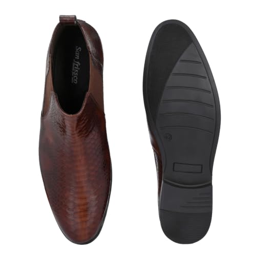 Image of San Frissco Croco Textured Textured Synthetic Upper Cushioned Footbed /Comfortable Fashionable Flexible for Men - (Brown)