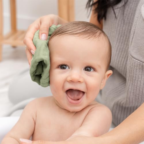 Image of Comfy Cubs Muslin Baby Washcloths 10 Pack - Soft 6-Layer Cotton Wash Cloths for Sensitive Skin - 10 inchx10 inch Large, Gentle, Absorbent Infant Essentials for Newborn and Toddlers - Sage