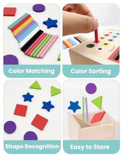 Image of Wooden Sorting Toys Montessori Color & Shape Sorter Preschool Learning Activities Fine Motor Skills Sensory Toys for Toddlers 2-5 Birthday Gifts for Boys and Girls (Colorful-Cube)