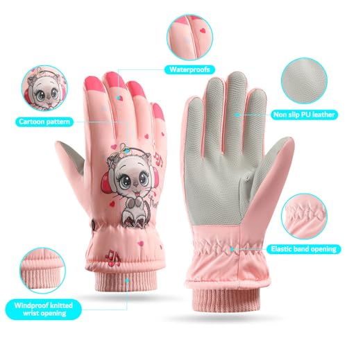 Xiuyer Guantes De Invierno para Niños, Guantes De Nieve para Niños Guantes Cálidos Impermeables para Patinaje Esquiar Ciclismo Snowboard para Niños Niñas 2-13 Años,Guantes De Nieve para Niños - imagen 2
