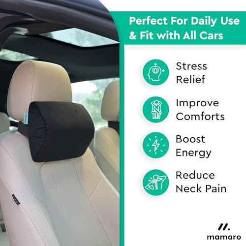Image of Car Neck Rest Pillow, Memory Foam Head Rest & Neck Support Cushion for Car Seat, Office Chair | Comfortable Ergonomic Design for Neck Pain and Muscle Tension Relieve (Black, 11x8x3 Inch)