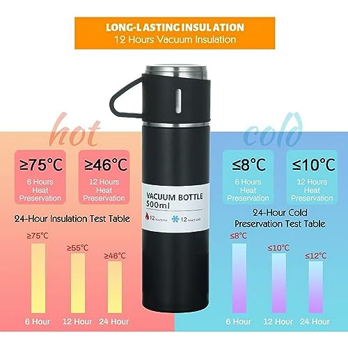 Image of Steel Vacuum Flask Set with Stainless Steel Cups Combo 500ml Keeps HOT Cold Ideal Gift for Winter Housewarming Random Color