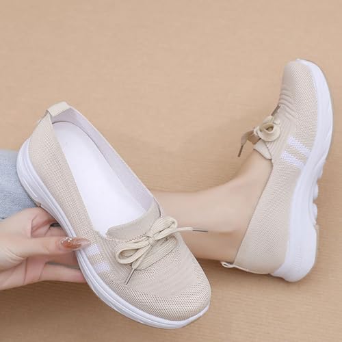 Women’s Knit Breathable Slip-On Sneakers with Bow Lightweight Non-Slip Casual Orthopedic Shoes with Arch Support,Comfy Low-Top Walking Shoes4