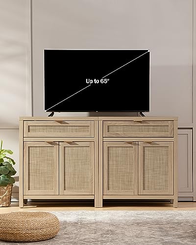 SICOTAS-Sideboard-Buffet-Storage-Cabinet-Set-of-3-Rattan-Credenza-Buffet-Table-Boho-Console-Accent-Cabinet-with-Doors-and-Drawer-Coffee-Bar-Cabinet-for-Kitchen-Entryway-Living-Room-Natural SICOTAS Sideboard Buffet Storage Cabinet Set of 3 Rattan Credenza Buffet Table Boho Console Accent Cabinet with Doors and Drawer Coffee Bar Cabinet for Kitchen Entryway Living Room Natural