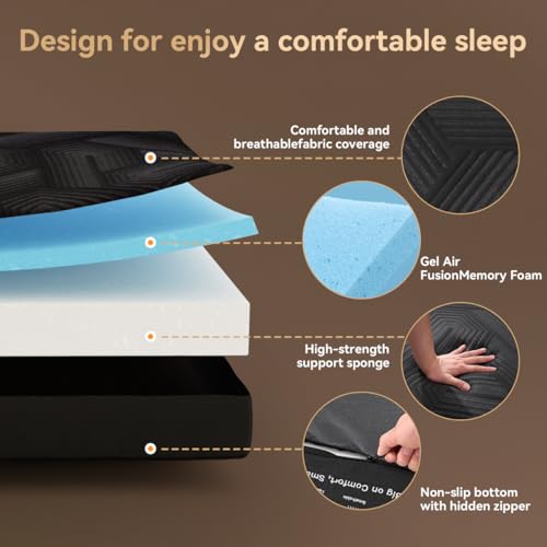 Image of Memory Foam Mattress, Twin Size 6 Inch Tri-Fold Mattress, Handles and Non-Slip Bottom, Mattress Topper with Washable Cover, Foldable Bed for Yoga, Living Room, Camping, 75 inchx 38 inch x 6 inch, Black