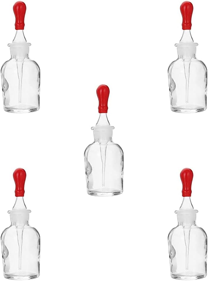 King Mariot Medical Equipments Set of 5 Transparent Glass Dropper Dropping Reagent Storage Bottle Lab Glassware with Ground Glass Pipette 30mL for Biology Chemistry Laboratory