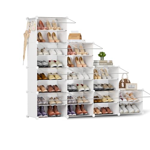 Scarpiera con 12 scomparti + 8 scomparti, scarpiera alta e stretta, colore bianco, scarpiera chiusa, per guardaroba, corridoio, camera da letto, ingresso, personalizzabile, confezione da 2 pezzi