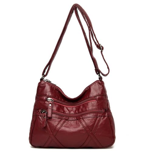 Sac à bandoulière en PU cuir rouge pour femme avec multi-poches