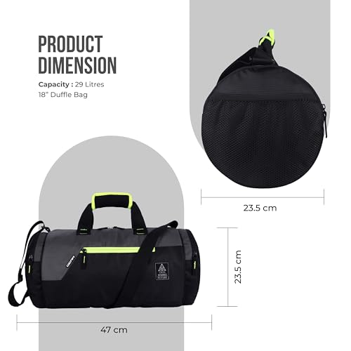 Image of Gear Cross Training 9 inch /29L Large Water Resistant Duffle Bag | Travel Bag | Gym Bag for Men & Women (Black - Grey)