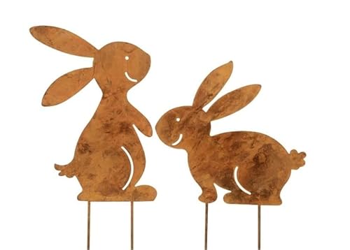 RiloStore 2 STK Hasen Stecker 14cm rost braun Garten Deko Deko Osterhasen Häschen Eisen Gartendeko Osterdeko dekorieren Rostdeko Ostern Hase Metallhasen Rostdeko ps812 Dekostecker Nostalgie