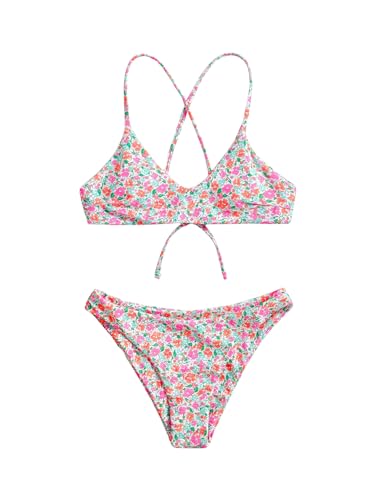 SHENHE Women's Floral Bikini Set 2 Piece Criss Cross Tie Back Low Rise Boho Swimsuits
