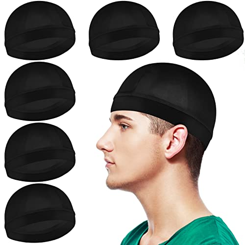 Sibba 6Pcs Silky Wave Caps for Men Elastic Band Durags Stocking Caps for 360 540 720 Waves Soft Breathable Shower Cap Bath Accessories Unisex Adults Kids Skullies Beanies