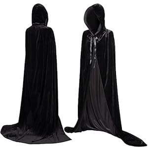 Myir JUN Largo Capa con Capucha Terciopelo, Unisex Adulto Niños Disfraz de Halloween Fiesta Disfraces Vampiro Traje (Negro, M)