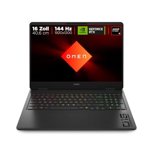 OMEN Gaming Laptop, 16" WUXGA Display 1920×1200, 16:10, 144Hz, AMD Ryzen 9 8940HX, NVIDIA GeForce RTX 5070, 32GB RAM, 1TB SSD, Win 11, 4-Zonen-RGB-QWERTZ Wi-Fi 6, Shadow Black, inkl. 3 Monate GamePass