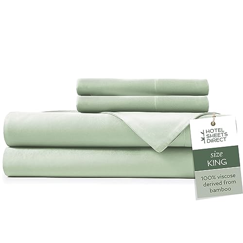 Image of Hotel Sheets Direct 4 Piece Bed Sheet Set King Size, 100% Viscose Derived from Bamboo Sheets Set with 2 Pillowcases, Cooling & Breathable Luxury Bedding, Moisture-Wicking & Silky Soft, Light Green