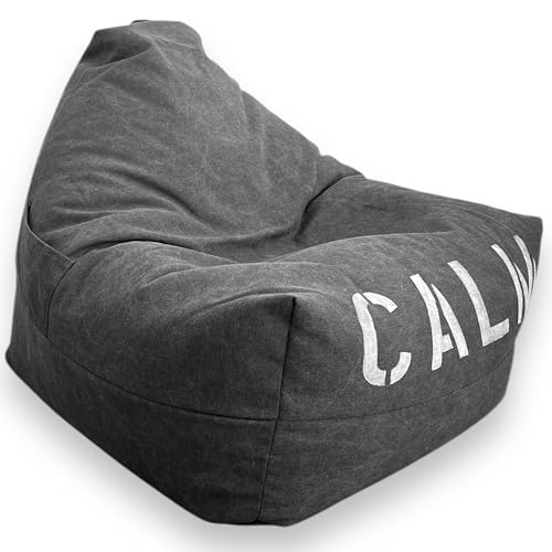 Aiire Puff Salon de Diseño Moderno   [100x70x70cm] Puf con Relleno Incluido Pintado a Mano en Algodón Premium   Bean Bag Chair Infantil o Decoracion Habitacion Juvenil Gris Oscuro