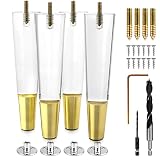 Acrylic Furniture Legs With Gold Caps - Mid Century Legs For Couch, Sofa, Chair, Table, Dresser, Bed