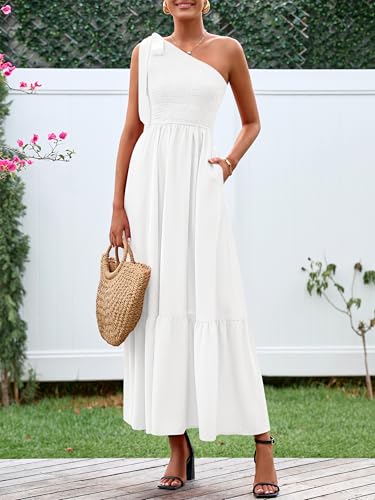PRETTYGARDEN Womens One Shoulder Summer Maxi Dress Smocked Flowy Boho Beach Long Sundress Sleeveless Wedding Guest Dresses2