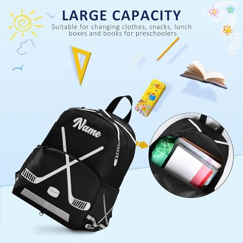 Fisyme Hockey Stick Puck Black Custom Backpack Schoolbag Kids Daypack Toddler Travel School Bag Small Backpacks for Kindergarten Preschool Nursery Boys Girl4