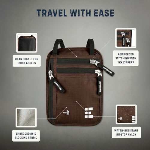 Image of Neck Wallet for Travel & Passport Holder with RFID Blocking - Slim & Easy to Conceal Nylon Travel Pouch for men & women - Holds Phone, Cash, Cards, Keys - Sweat & Water Resistant - Large - Brown