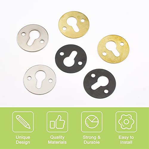 Image of Keyhole Hangers with Screws, 120Pcs Round Keyhole Frame Hangers Metal Picture Hangers Keyhole Hanging Fasteners Keyhole Hanging Plates with Screwdriver (Black & Gold & Silver)