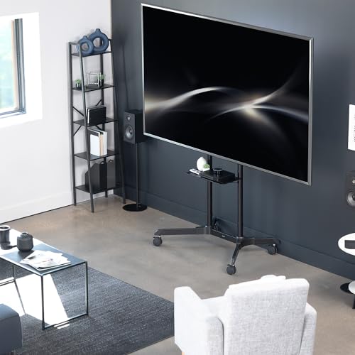 Image of VIVO Mobile TV Cart for 55 to 100 inch Screens up to 165 lbs, LCD LED OLED 4K Smart Flat and Curved Panels, Rolling Stand with Laptop DVD Shelf, Locking Wheels, Max VESA 800x600, Black, STAND-TV100E