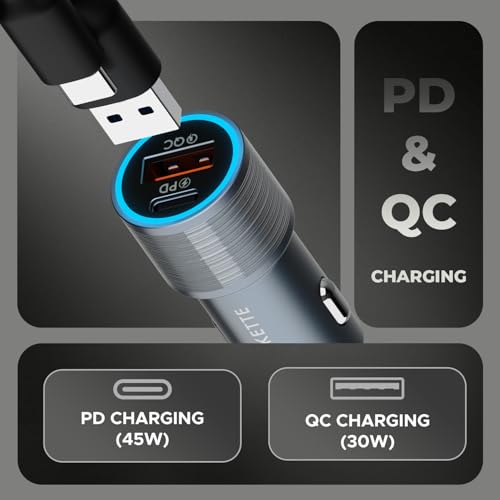 Image of MOZEN by Amkette PowerPro 75W Car Charger Type C 45W + USB A 30W Dual Port Car Charger Socket, Fast Charging, Metal Build, Safety Protections, Multi-Device Compatible - Mobiles, Tablets & More