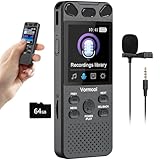 80GB Registratore Vocale Digitale 110 ore Registratore Audio Professionale con 2,15" Schermo Colori & Microfono Esterno, Vormooi Registratore MP3 Portatile con Attivazione Vocale per Lezioni Riunioni