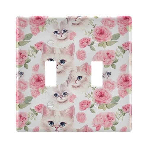 UMIRIKO Cute Cat Pink Flower Light Switch Cover Plate Covers Decorative Double Toggle Home Decor 202a8524