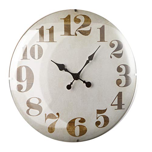Baroni Orologio da Parete in PVC Silenzioso Stile Vintage Base Bianca Vetro Lenticolare 51x51x6 cm
